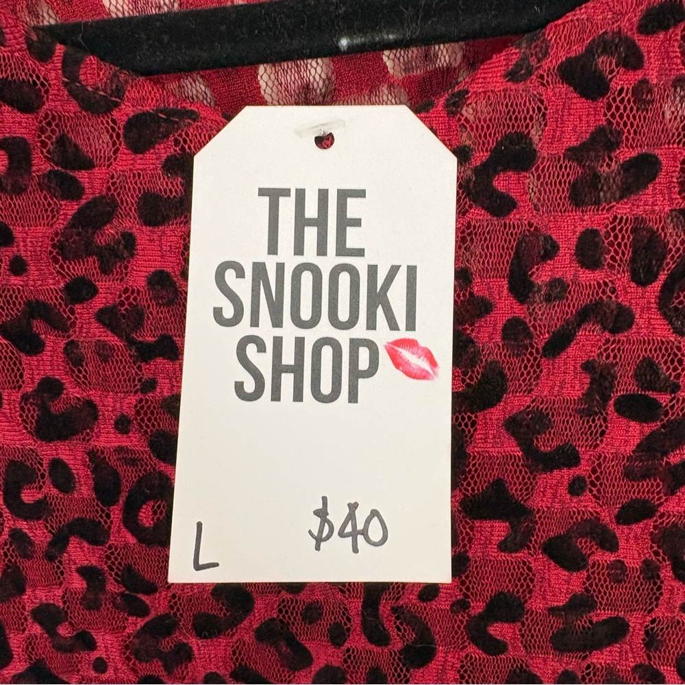 Cherie LA Red Velvet Sheer Animal Print Dress Size Large NWT - Picture 13 of 13